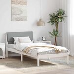 vidaXL Cadre de lit Blanc et gris clair 90 x 190 cm Bois massif en pin