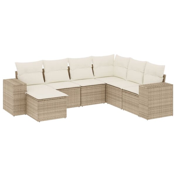 vidaXL Salon de jardin avec coussins 7 Pièces beige résine tressée