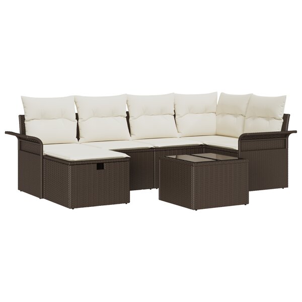 Set de Canapé de Jardin vidaXL 7 Pièces avec Coussins en Rotin Poly Marron