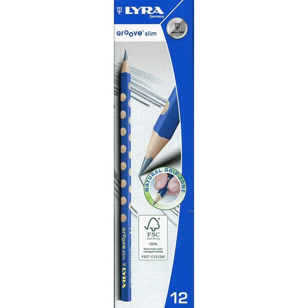 Crayon graphite triangulaire Groove Slim avec grip zone pour gaucher et droitier HB x 12 LYRA