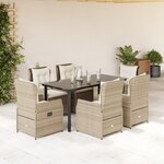 vidaXL Ensemble à manger de jardin et coussins 7 Pièces beige poly rotin