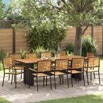 Ensemble de salle à manger de jardin vidaXL 11 pièces Noir Poly Rattan Acacia