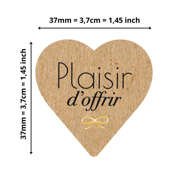 500 Etiquettes Plaisir dOffir Cœur Kraft Autocollantes en rouleau - 37 x 37 mm - Plaisir dOffrir - 1 rouleau de 500 Stickers pour fleuriste  entrepreneurs  smallbusiness.