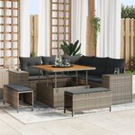 Ensemble de Canapés de Jardin 8 Pièces avec Coussins en Rattan Poly Gris Acacia