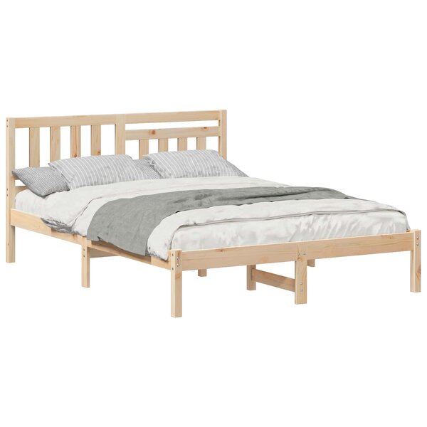 vidaXL Cadre de lit avec tête de lit Marron 135 x 190 cm Pin massif