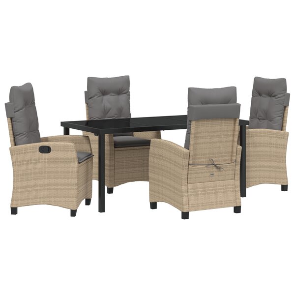 vidaXL Ensemble de Salle à Manger de Jardin 5 Pièces avec Coussins Beige Poly Rotin