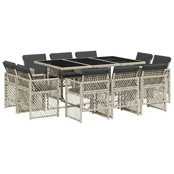 vidaXL Ensemble à manger de jardin 11Pièces avec coussins gris poly rotin