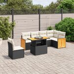 vidaXL Salon de jardin 7 Pièces avec coussins noir résine tressée