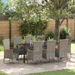 vidaXL Ensemble de salle à manger pour jardin avec coussin 9 Pièces Gris