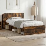 vidaXL Cadre de lit avec rangement Chêne fumé 100 x 200 cm