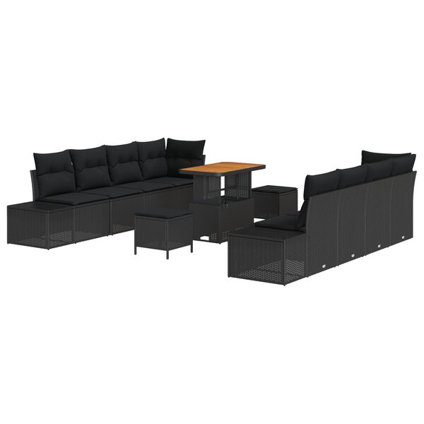 Ensemble de canapés de jardin vidaXL 11 pièces avec coussins Noir Poly Rattan Acacia