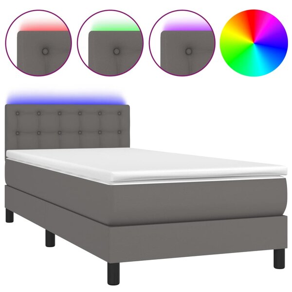 vidaXL Sommier à lattes de lit avec matelas et LED Gris 100x200 cm