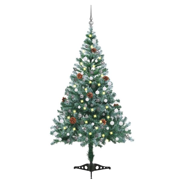 vidaXL Arbre de Noël givré pré-éclairé et boules pommes de pin 150 cm