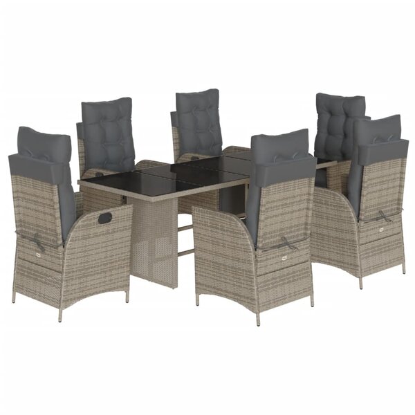vidaXL Ensemble à manger de jardin et coussins 7 Pièces gris rotin