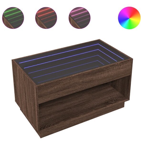 vidaXL Table basse avec LED infini chêne marron 90x50x50 cm