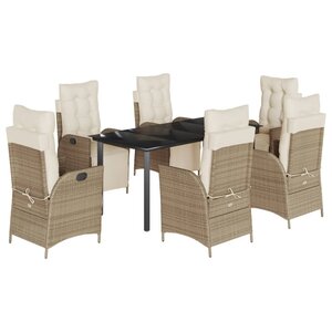 vidaXL Ensemble à manger de jardin et coussins 7 Pièces beige poly rotin