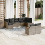 vidaXL Salon de jardin 9 Pièces avec coussins gris résine tressée