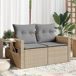 vidaXL Canapé de jardin avec coussins 2 places beige résine tressée