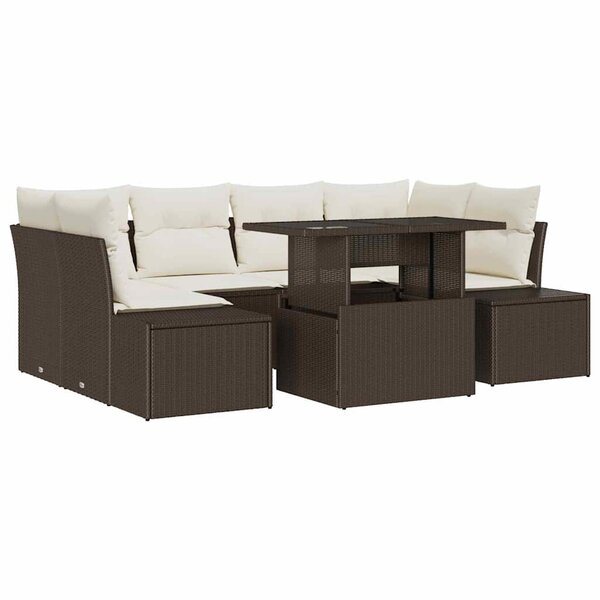vidaXL Ensemble de canapé de jardin avec coussin 7 Pièces Marron  Crème