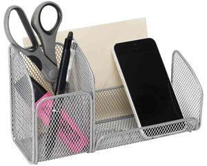 Pot à crayons 'MESHTRI', métal, 3 compartiments, gris ALBA