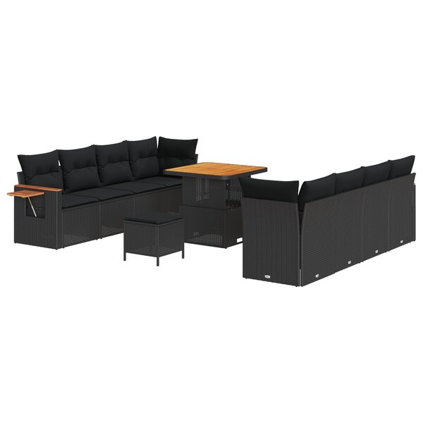 vidaXL Ensemble de Canapé de Jardin de 11 Pièces avec Coussins en Rotin Noir Acacia
