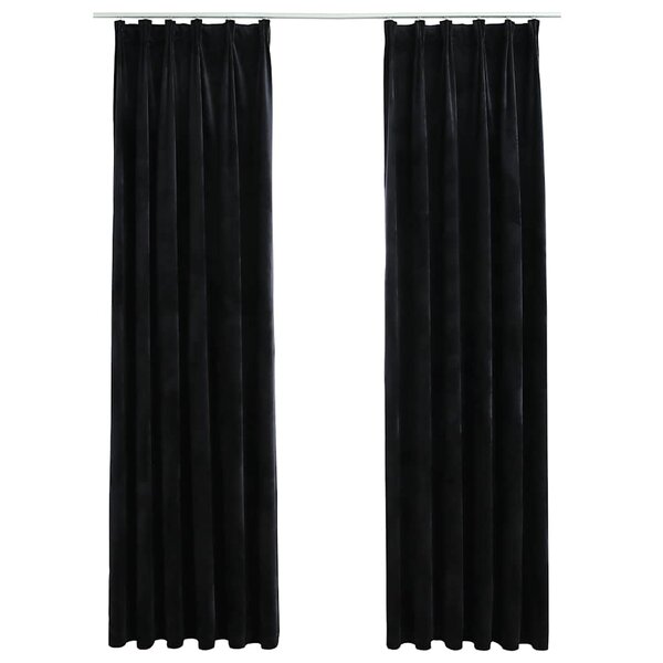 vidaXL Rideaux occultants avec crochets 2 Pièces Velours Noir 140x225 cm