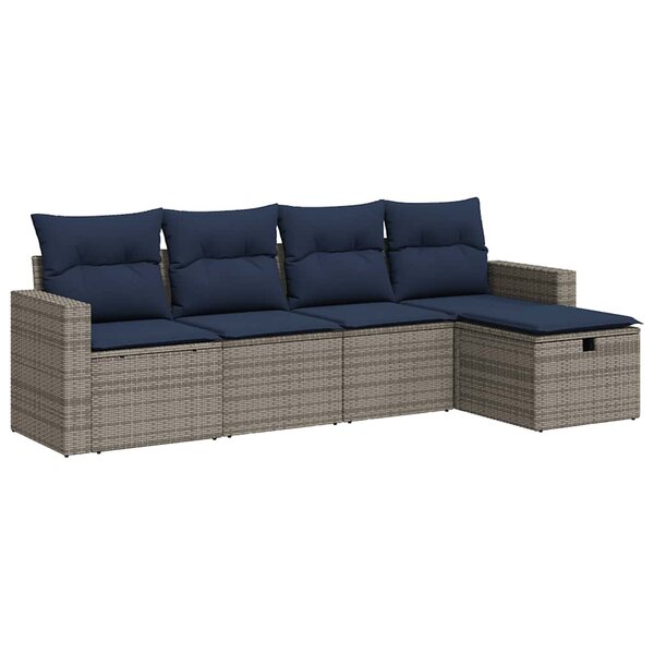 vidaXL Salon de jardin 5 Pièces avec coussins gris résine tressée