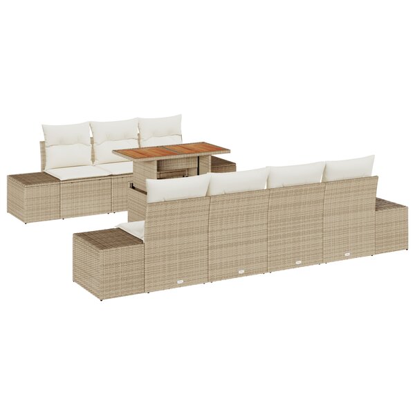 vidaXL Ensemble de Canapés de Jardin 8 Pièces avec Coussins Beige Poly Rattan