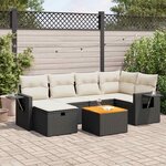vidaXL Salon de jardin 7 Pièces avec coussins noir résine tressée