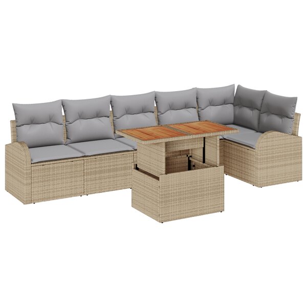 vidaXL Ensemble de salle à manger jardin 7 pièces avec coussins beige rattan PE acacia
