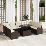 Ensemble de canapé 10 pièces en rotin marron avec coussins