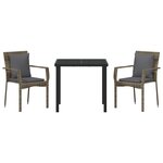 vidaXL Ensemble de salle à manger de jardin 3 pièces avec coussins Gris Poly Rattan