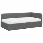 vidaXL Cadre de lit d'angle avec matelas Gris foncé 90 x 190 cm tissu