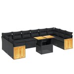 vidaXL Salon de jardin 11 Pièces avec coussins noir résine tressée