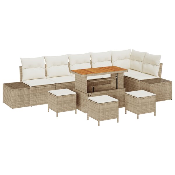 Canapés de jardin 10 pièces avec coussins Beige Poly Rotin Acacia