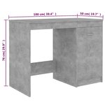 Bureau table poste de travail meuble d'ordinateur informatique étude 100 x 50 x 76 cm bois d'ingénierie gris 02_0023826