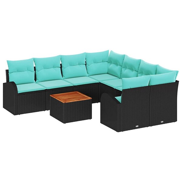 vidaXL Ensemble de canapé de jardin 9 Pièces Noir et turquoise