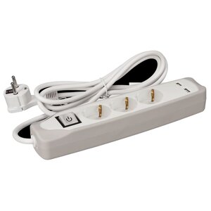 Perel prise schuko 3 voies avec 2 ports usb gris et blanc