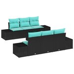 vidaXL Ensemble de canapé de jardin avec coussin 7 Pièces Noir polyrotin