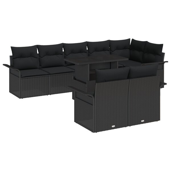 vidaXL Ensemble de Canapés de Jardin 9 Pièces avec Coussins Noir Poly Rattan
