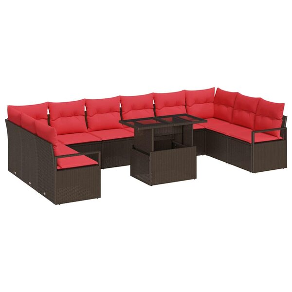 vidaXL Ensemble de canapé de jardin 11 Pièces Marron Poly rotin