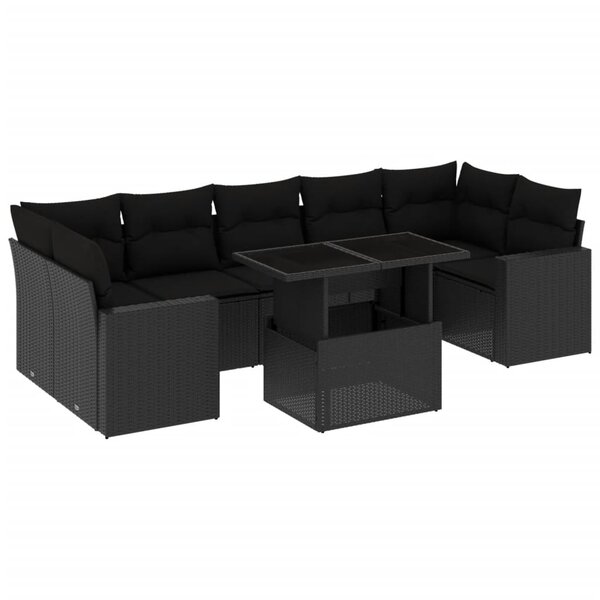 vidaXL Salon de jardin 8 Pièces avec coussins noir résine tressée