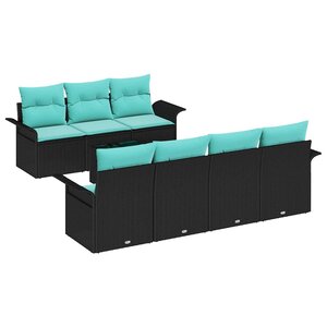 vidaXL Ensemble de canapé de jardin 8 Pièces Noir et turquoise polyrotin