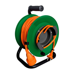 Enrouleur jardin étanche IP44 câble orange 2x1 5 mm² 37+3m avec prise 16A 2P+Terre à clapet & coupe circuit - Zenitech
