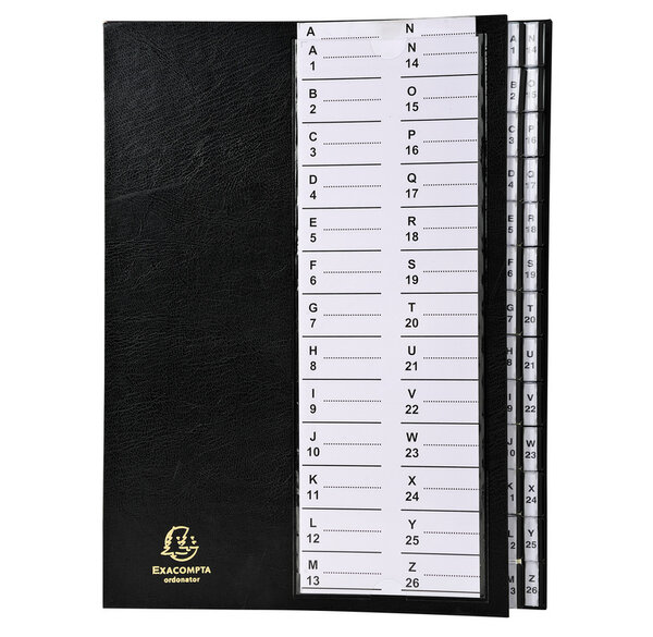 Trieur à onglets 26 compartiments Alphanumériques 25 x 33 Noir EXACOMPTA