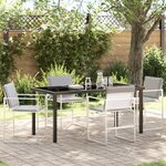 vidaXL Ensemble de salle à manger de jardin 5 pièces avec coussins blanc Textilène et acier