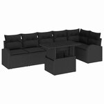 vidaXL Ensemble de canapé de jardin avec coussin 7 Pièces Noir Poly rotin