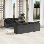 Ensemble de canapé de jardin 9 pièces avec coussins noir poly rotin