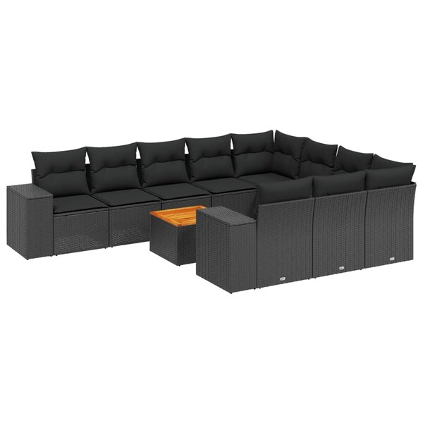 vidaXL Salon de jardin 11 Pièces avec coussins noir résine tressée