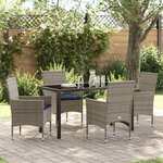 vidaXL Ensemble table et chaises avec coussin 5 Pièces Gris Rotin PE